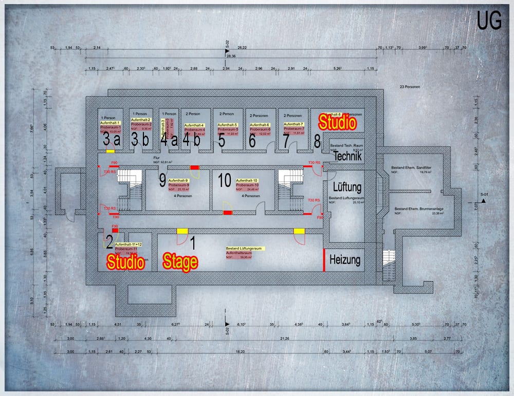 Kellergeschoss-Plan des Musikbunker Frankfurt Römerstadt