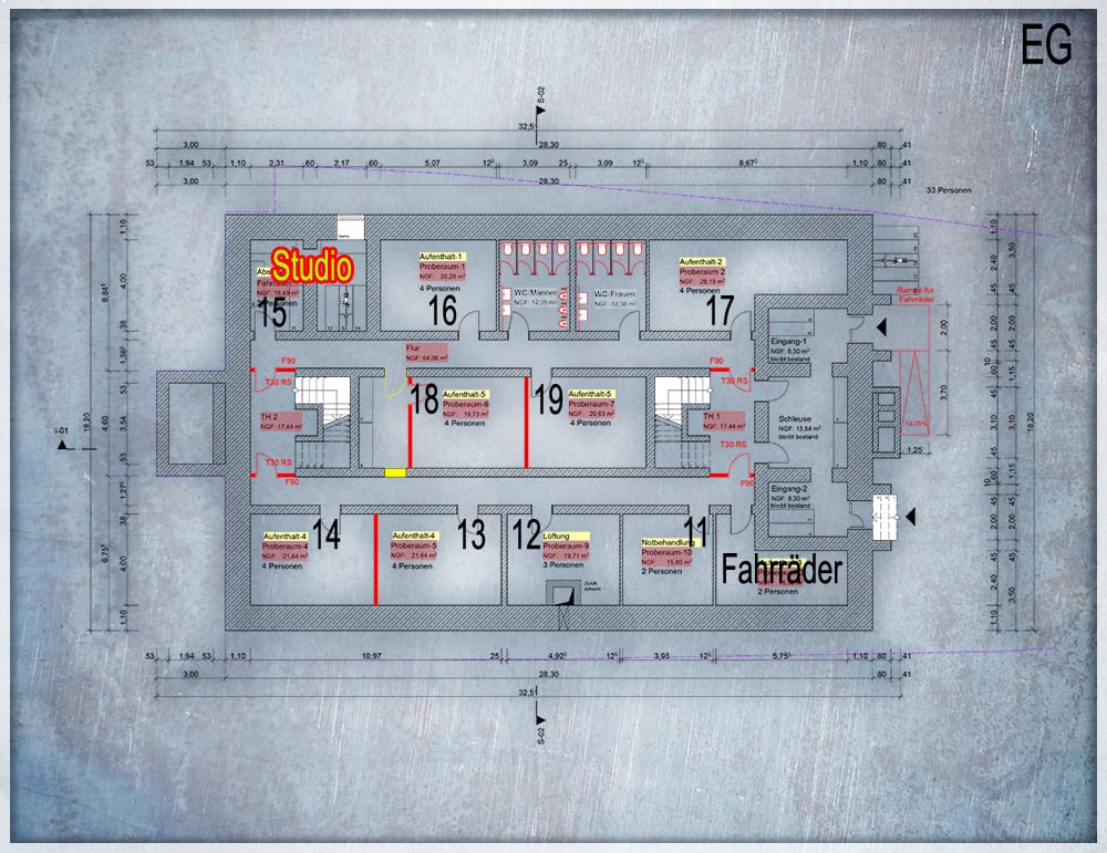 Erdgeschoss-Plan des Musikbunker Frankfurt Römerstadt